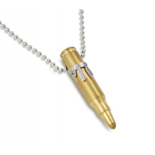Necklace with Israeli Army M-16 Rifle Bullet Pendant and Chai - Ball Chain
