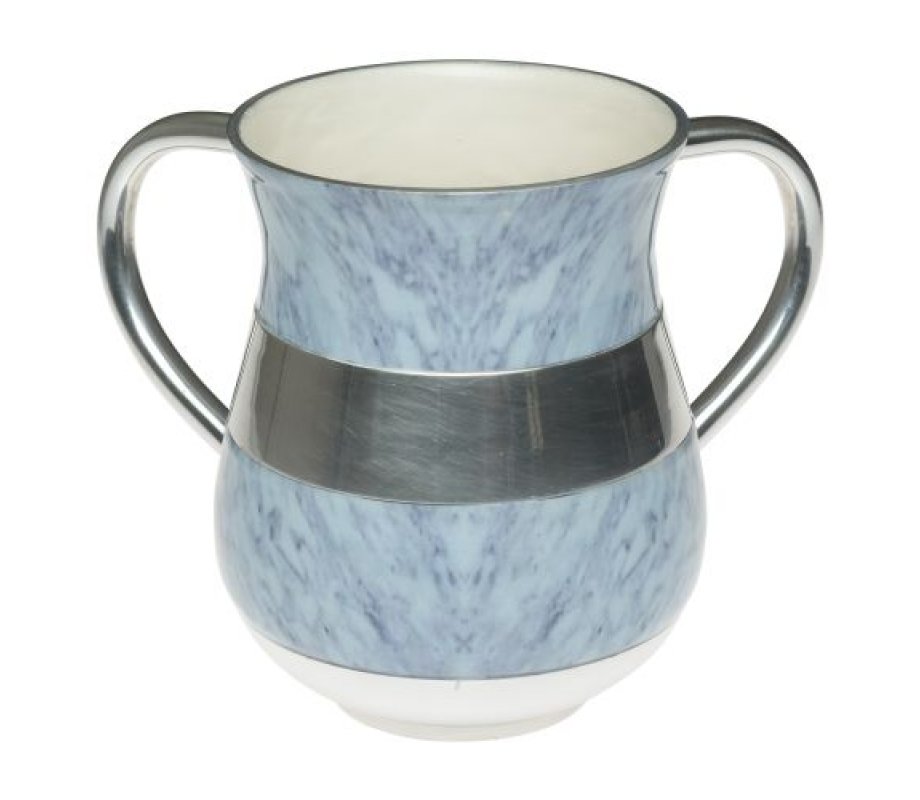 Netilat Yadayim Wash Cup, Aluminum - Light Blue Marble Design
