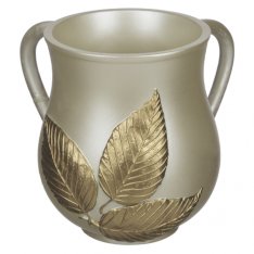 Netilat Yadayim Wash Cup, Polyresin - Three Bronze Leaf Design