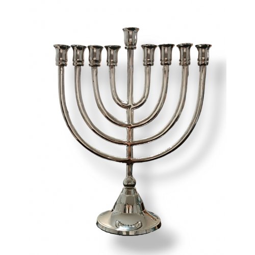 Nickel Plated Chanukah Menorah with Classic Design, for Candles - 10 Inches