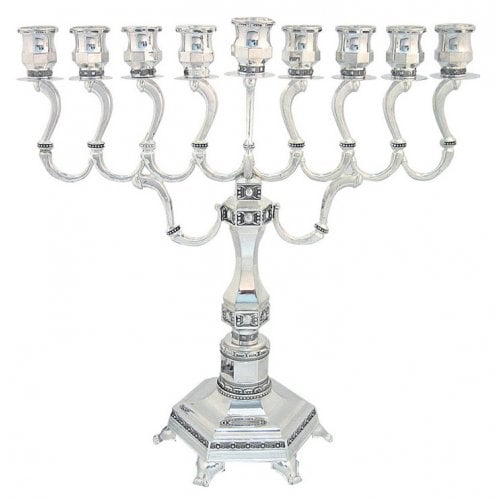 Nickel Plated Chanukah Menorah with Graceful Branches - 11 Inches Height