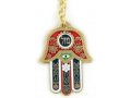 Nickel Plated Colorful Hamsa Keychain with Good Luck Symbols