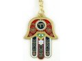 Nickel Plated Colorful Hamsa Keychain with Good Luck Symbols