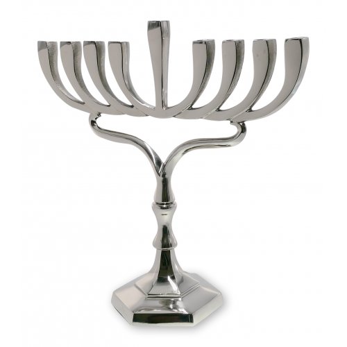 Nickel Silver Colored Chanukah Menorah, Contemporary Square Branches - 12.9 Inches