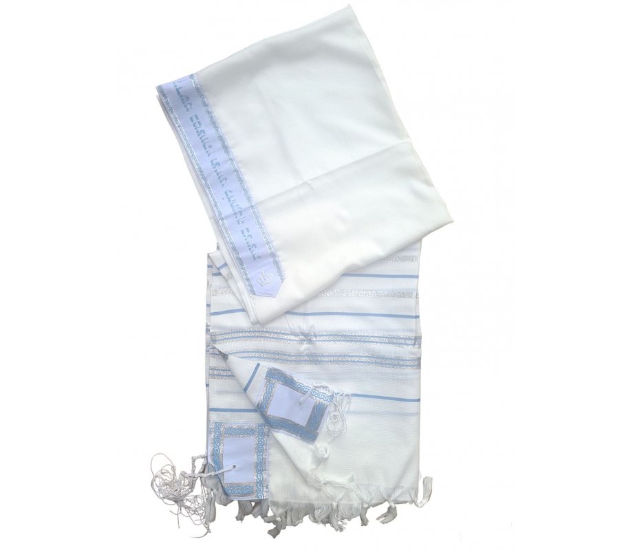 Noam Acrylic Non-Slip Lightweight Tallit Prayer Shawl - Silver and Light Blue Stripes