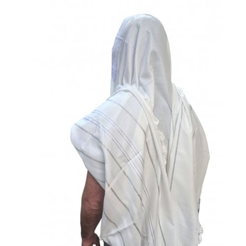 Noam Acrylic Non-Slip Lightweight Tallit Prayer Shawl – Silver and White Stripes