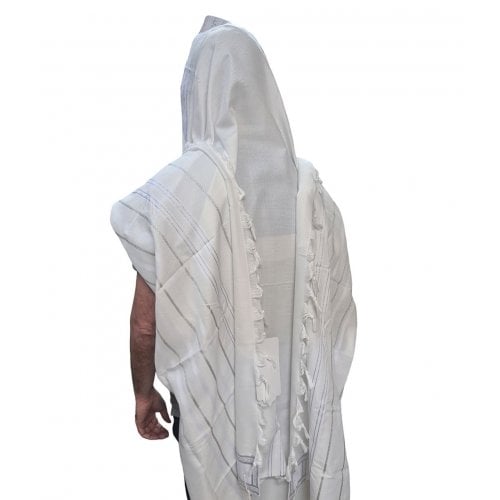Noam Acrylic Non-Slip Lightweight Tallit Prayer Shawl – Silver and White Stripes