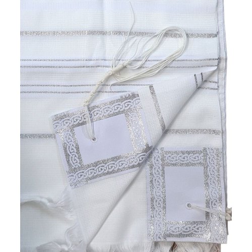 Noam Acrylic Non-Slip Lightweight Tallit Prayer Shawl – Silver and White Stripes