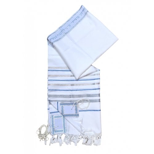 Noam Acrylic Tallit Prayer Shawl  Light Blue and Silver Stripes