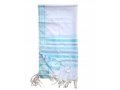Noam Acrylic Tallit Prayer Shawl - Turquoise and Silver Stripes