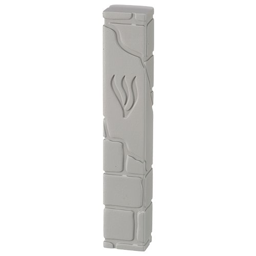 Off White Polyresin Mezuzah Case with Western Wall Design  Decorative Shin