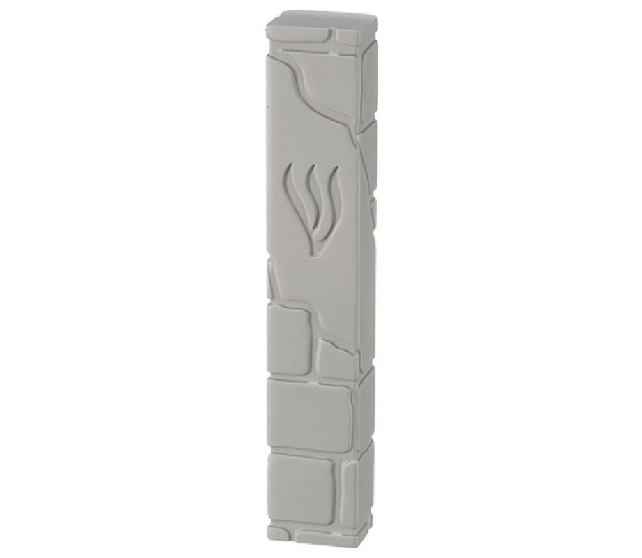 Off White Polyresin Mezuzah Case with Western Wall Design – Decorative Shin