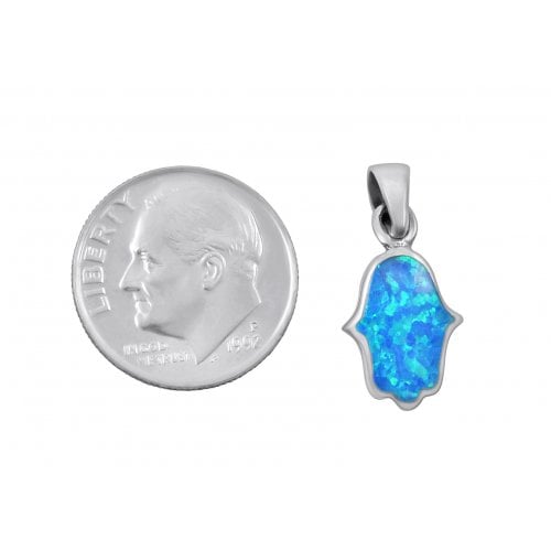 Opal Hamsa Necklace Light Blue Pendant in 925 Sterling Silver