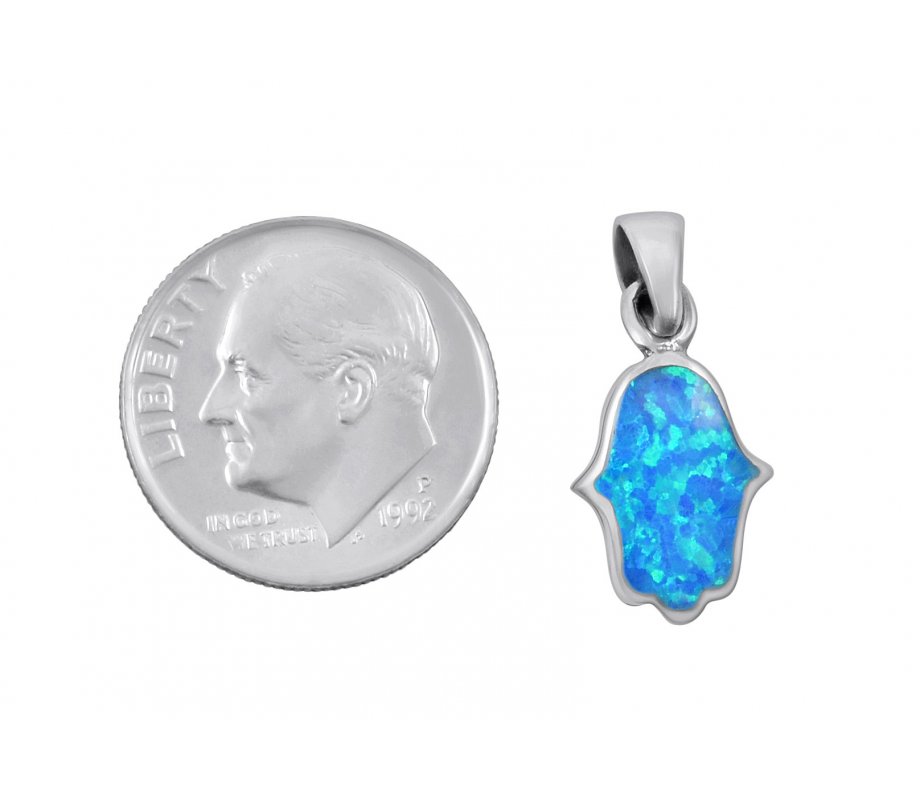 Opal Hamsa Necklace Light Blue Pendant in 925 Sterling Silver