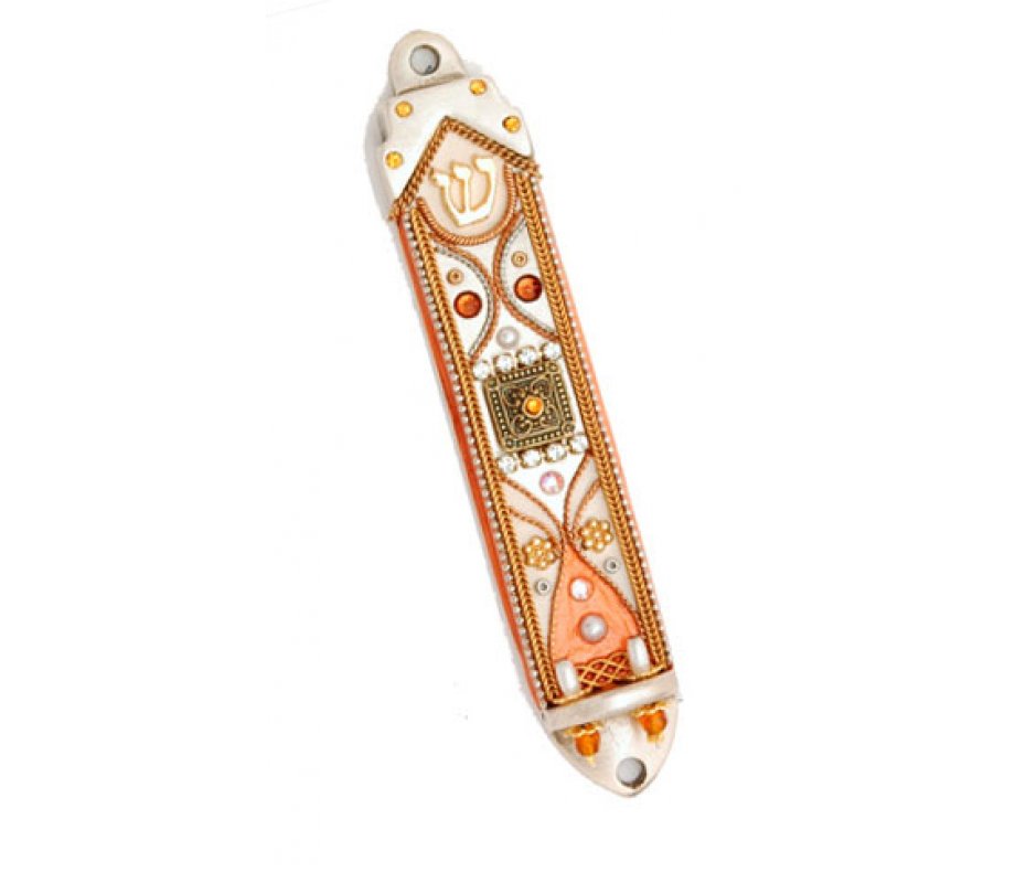 Orange Filigree Mezuzah Case - Ester Shahaf