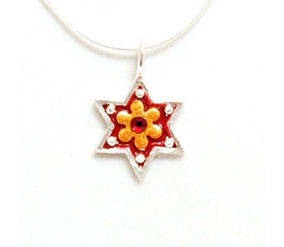 Orange Flower Star of David Pendant - Shahaf
