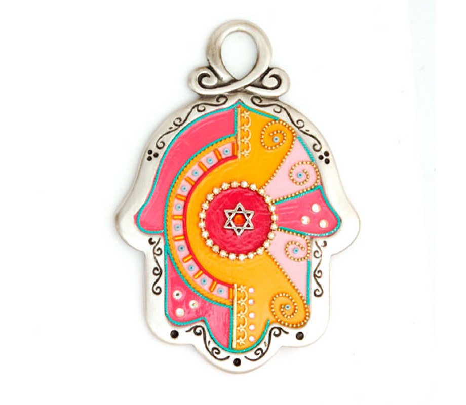 Orange-Pink Wall Hamsa by Ester Shahaf