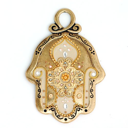 Oriental Gold and Cream Pewter Wall Hamsa by Ester Shahaf