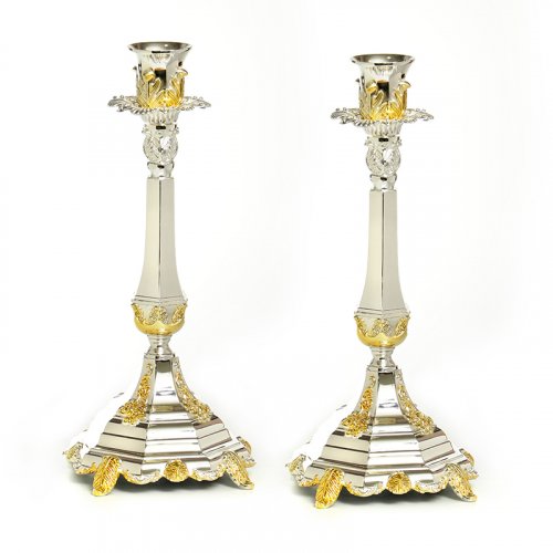 Ornate Silver Plated Candlesticks with Gold Elements - 11