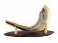 Oval Wood Shofar Stand with Kudu Tips Support - for Rams Horn Length 11-18