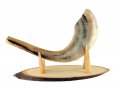 Oval Wood Shofar Stand with Kudu Tips Support - for Rams Horn Length 11-18