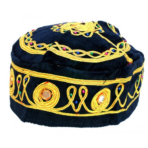 Pack of 3 Velvet and Gold Bucharian Kippah - Assorted Colors | aJudaica.com