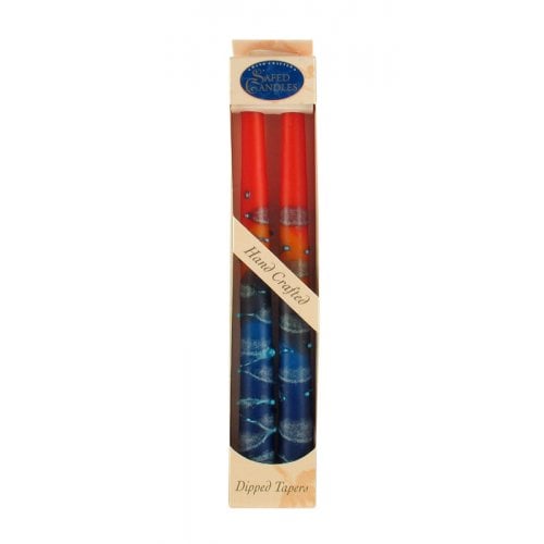Pair of Galilee Handcrafted Decorative Taper Candles - Blue-Red