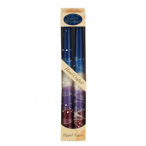 Pair of Galilee Handcrafted Decorative Taper Candles - Mauve, White and Blue