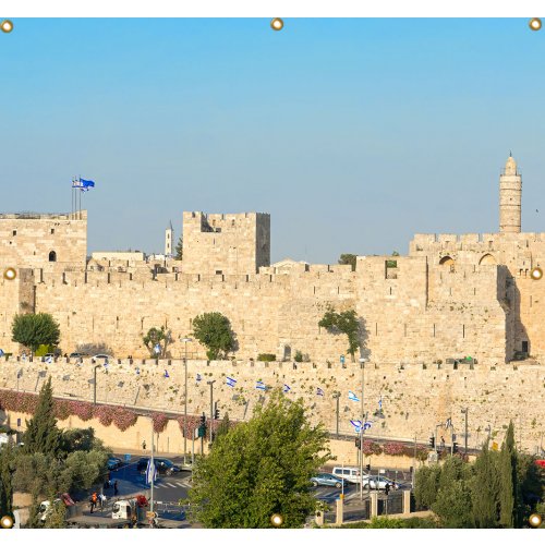 Panoramic Jerusalem Old City Walls Sukkah Single-Wall Panel 8 ft Width