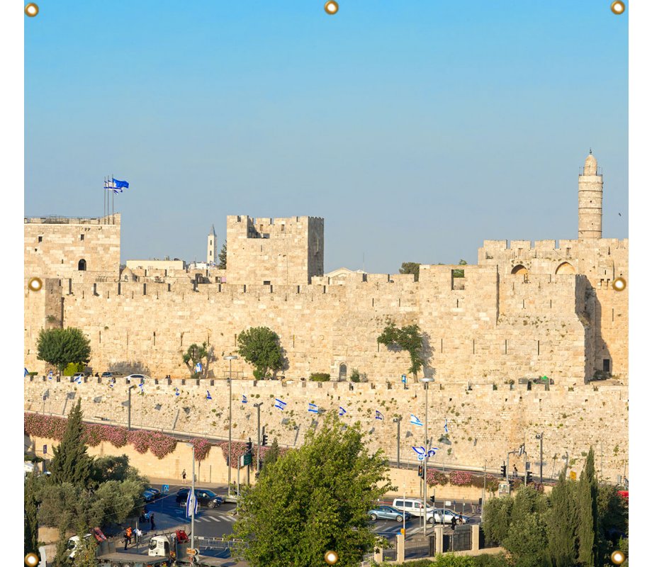 Panoramic Jerusalem Old City Walls Sukkah Single-Wall Panel 8 ft Width
