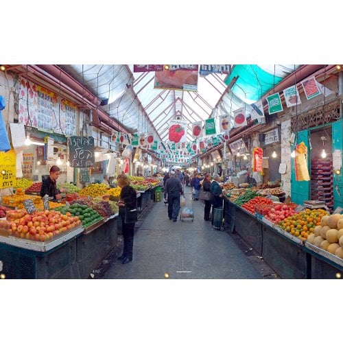 Panoramic Machane Yehuda Market Sukkah Single-Wall Panel 12 ft Width