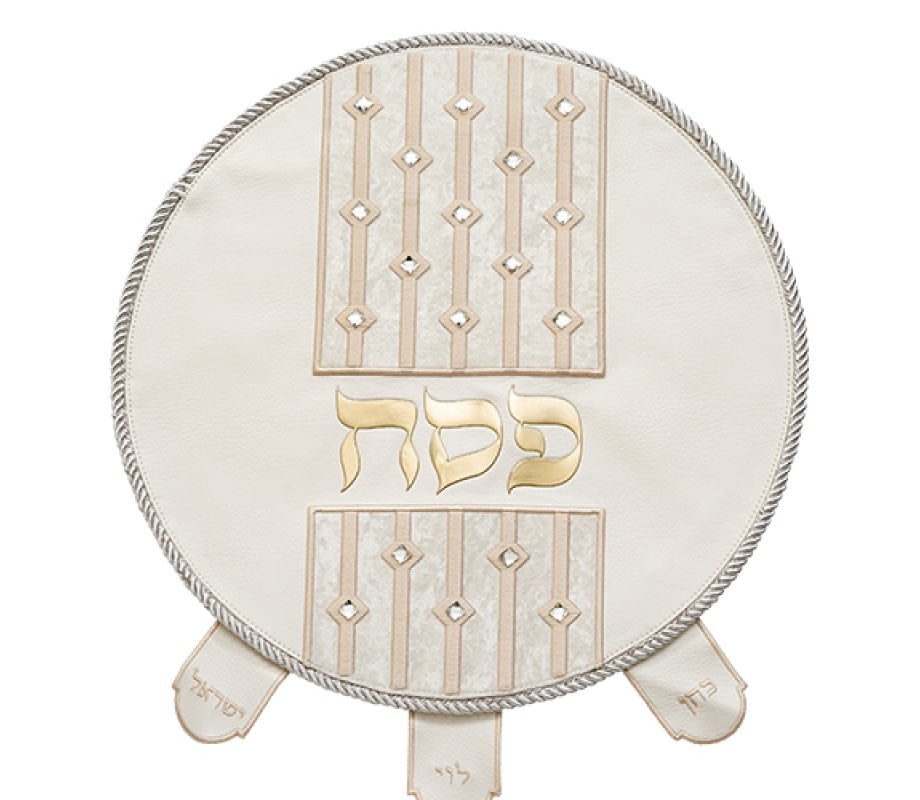 Passover Seder Matzah Cover, Faux Leather - Embroidered Design with Crystals
