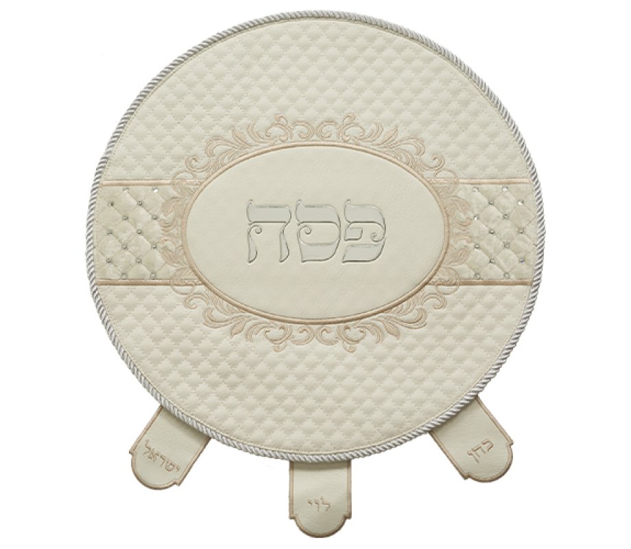Passover Seder Night Matzah Cover, Faux Leather with Silver Embroidery
