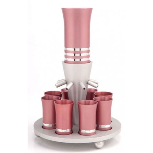 Pastel Pink Agayof Kiddush Fountain with Eight Cups