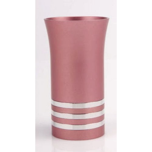 Pastel Pink Kiddush Cup with Silver Stripes - Agayof