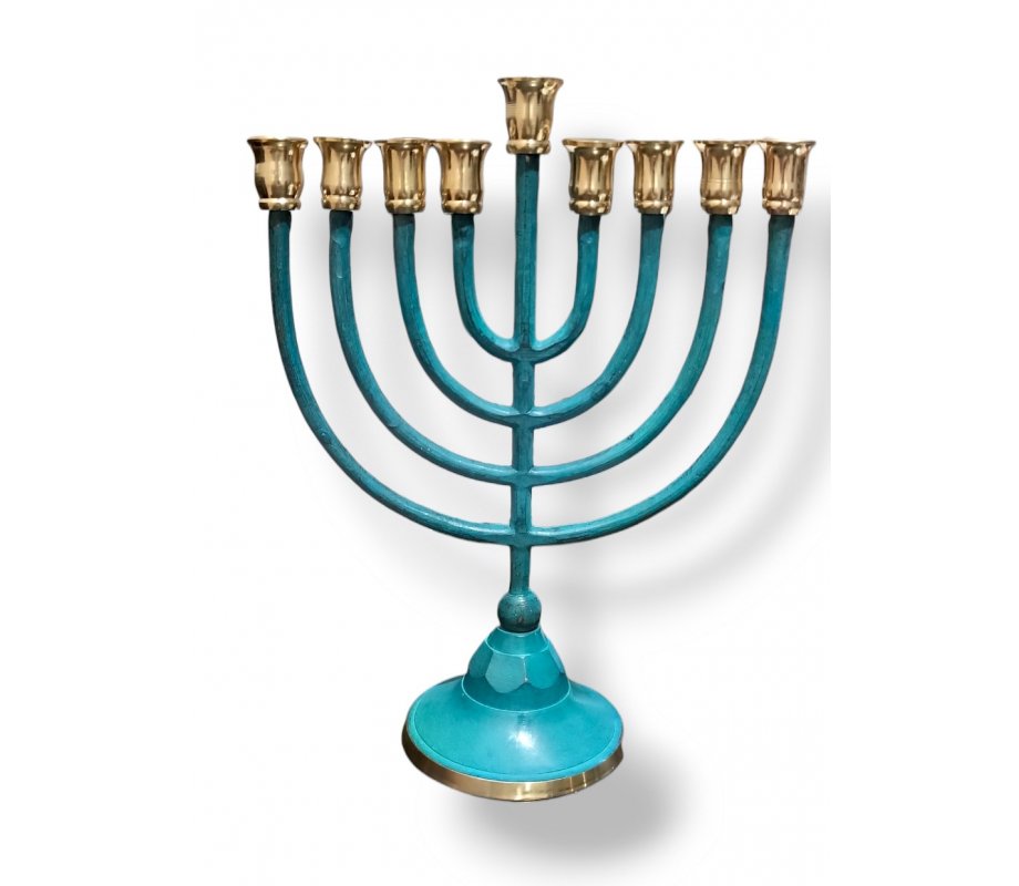 Patina Chanukah Menorah with Classic Design, for Candles - 10 Inches