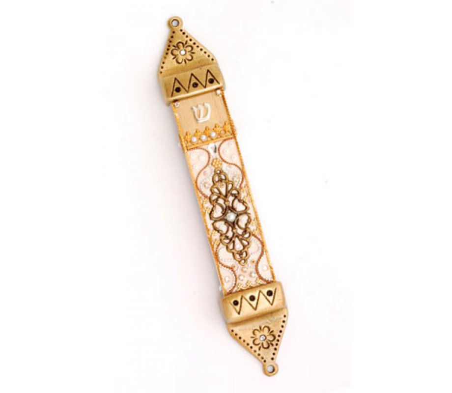 Peach Color Enamel Mezuzah Case by Ester Shahaf
