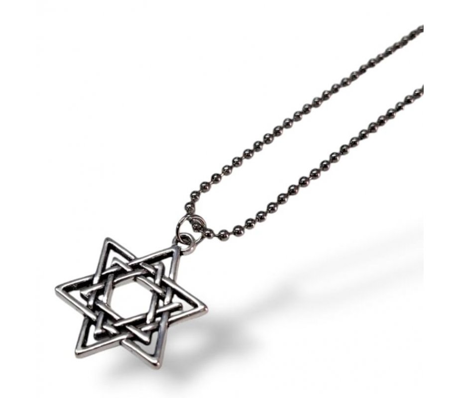 Pendant Necklace, Double Star of David – Stainless Steel