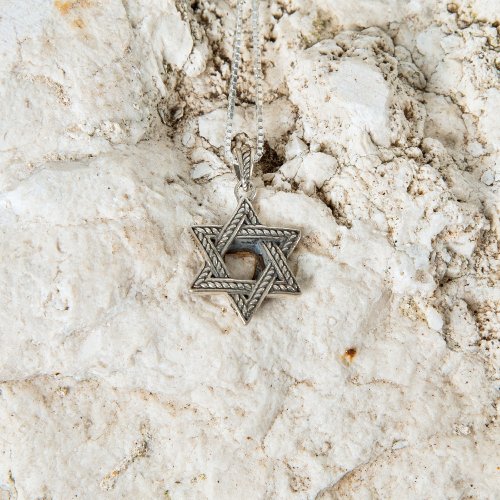 Pendant Necklace, Star of David and Chai - Textured Sterling Silver and Gold Plate