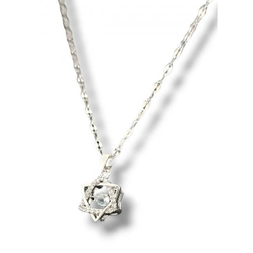 Pendant Necklace, Star of David with Gleaming Crystal - Choose Gold or Silver