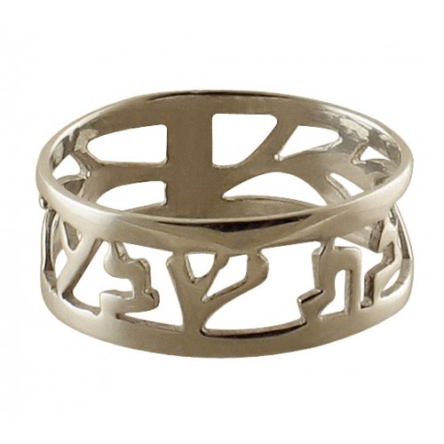 Personalized Hebrew Name Silver Ring - Ancient Papercut Style