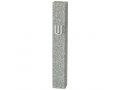 Perspex Mezuzah Case of Glittering Gray Silver, Silver Shin - Scroll of 12 cm
