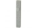 Perspex Mezuzah Case of Glittering Gray Silver, Silver Shin - Scroll of 12 cm