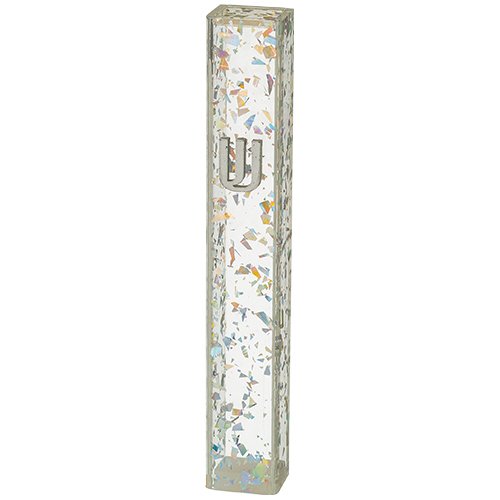 Perspex Transparent Plastic Mezuzah Case, Colored Confetti Design - 12 cm Scroll