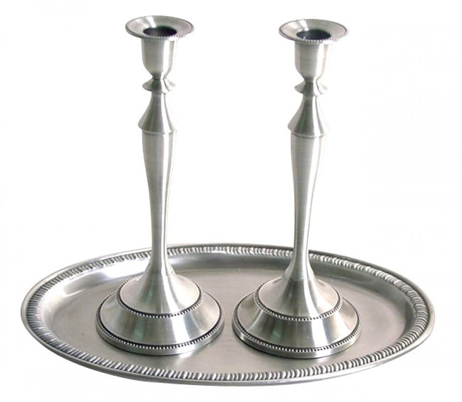 Pewter Candlesticks with designed Tray