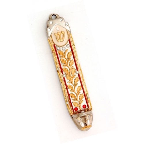 Pewter Mezuzah with Leaf Design by Ester Shahaf