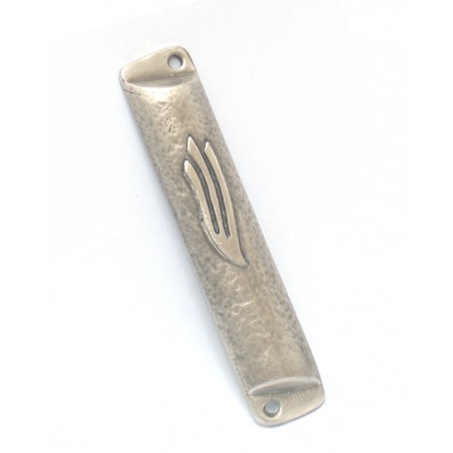 Pewter-Plated Rounded Mezuzah Case - Gray Color