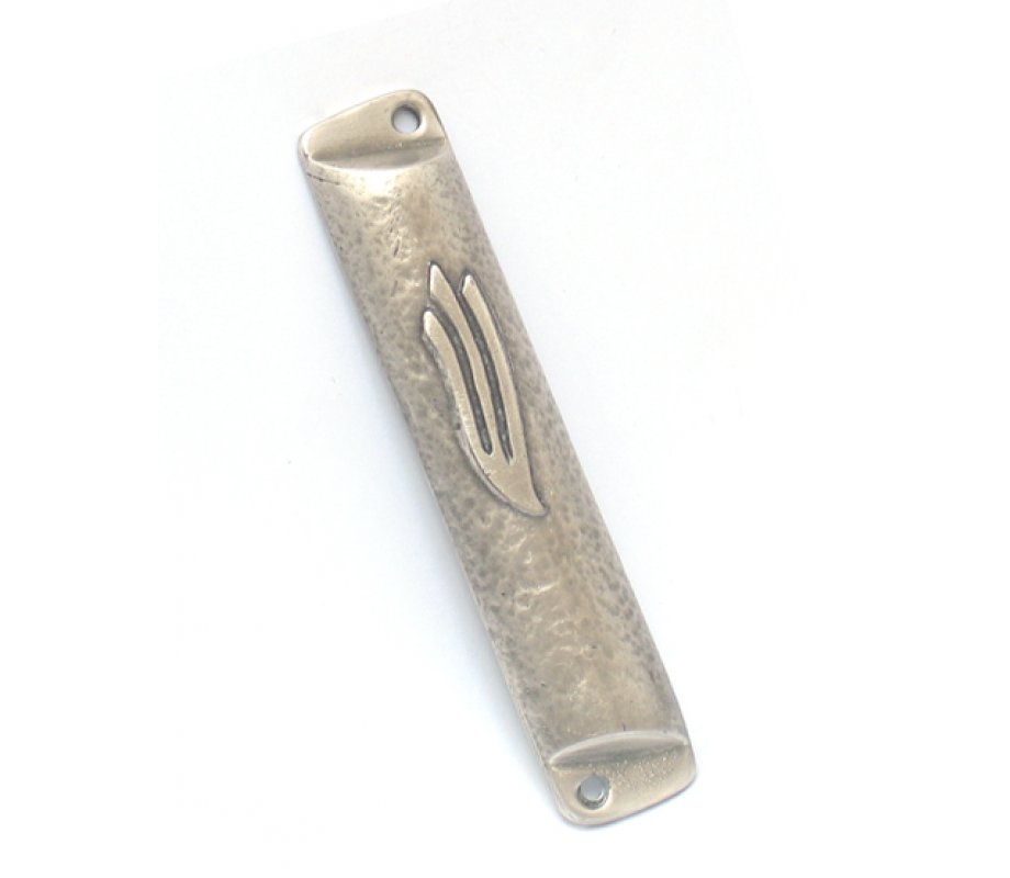 Pewter-Plated Rounded Mezuzah Case - Gray Color