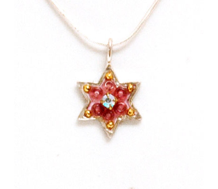 Pink Enamel Star of David Pendant by Ester Shahaf
