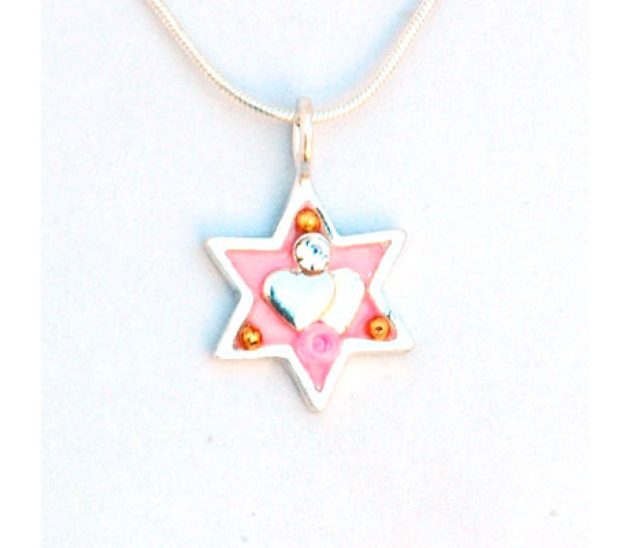Pink Heart Star of David Necklace by Ester Shahaf
